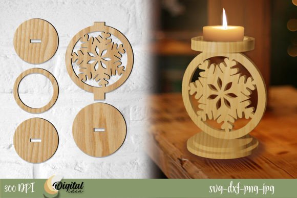 Christmas Candle Holder Snowflake SVG for Laser Cutting