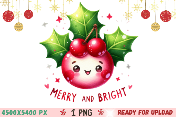 Cute Holly Plant Graphics for Festive Print Templates and Products